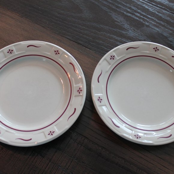 Longaberger Bread Plates Set of 2 Ivory with Red Accents Woven Traditions USA - Picture 3 of 5